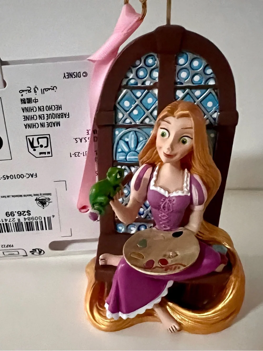 Disney Rapunzel Ornament in Purple and Gold with Green Chameleon